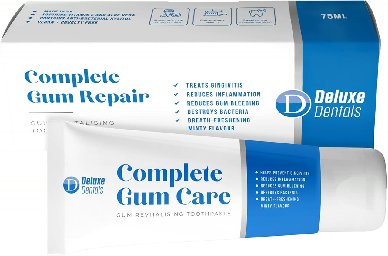 Deluxe Dentals Gum Revitalising Toothpaste tube.